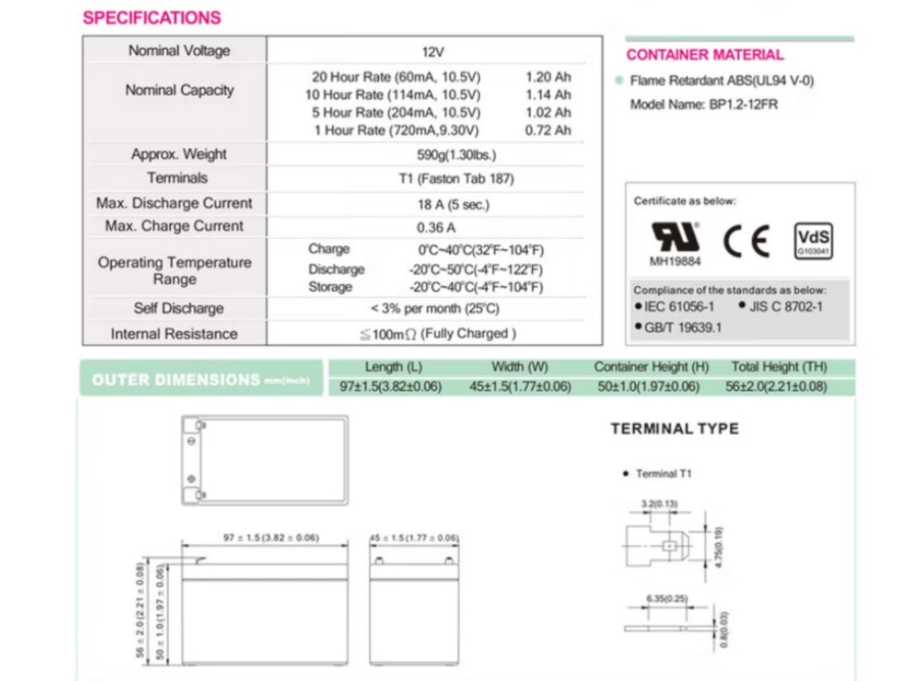 B.B.BATTERY BP1.2-12FR